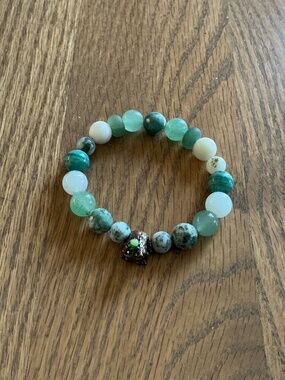 Green multi stone bracelet with Frog charm